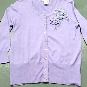 CHRISTINE LIGHTWEIGHT SWEATER. Size small. Cardigan with flower. Vintage. Y2K